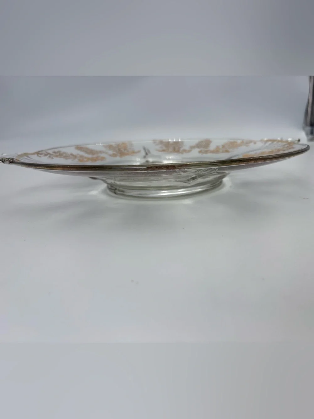 Vintage 1930s Paden Glass Serving Platter with Golden Gilt Decorations